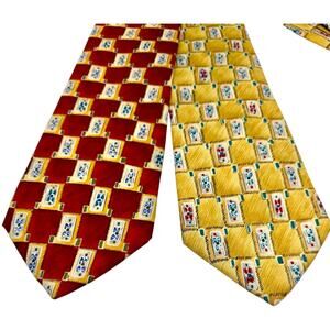 Boston Harbor Silk Tie Bundle Lot 2 Red Gold AOP USA Made 57"
